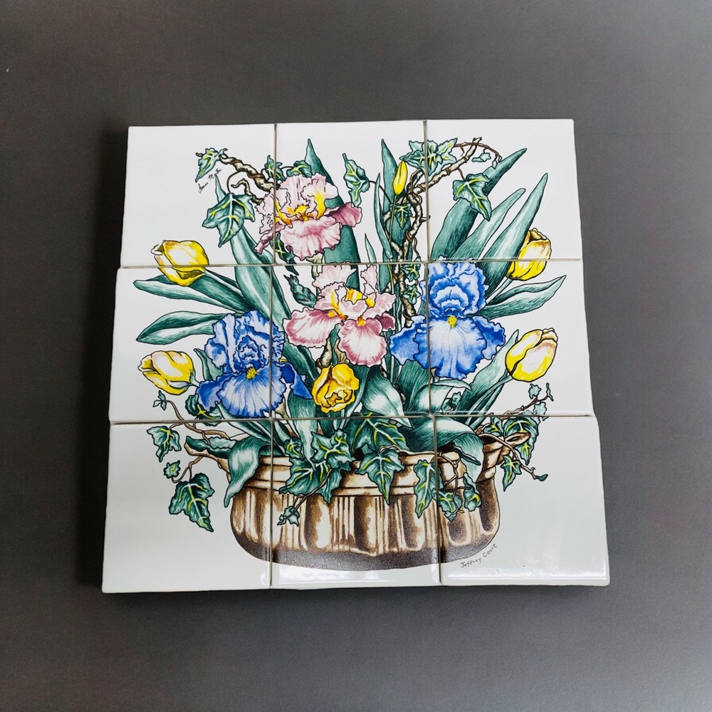 Ceramic 9 Tile Mural Backsplash Jeffery Court Flower Basket Floral Kitchen Art